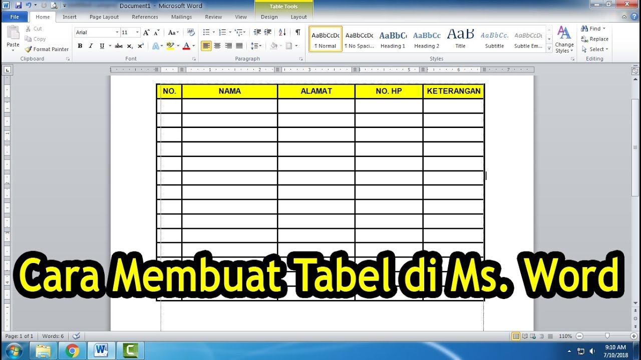 Cara Membuat Tabel Pada Microsoft Word